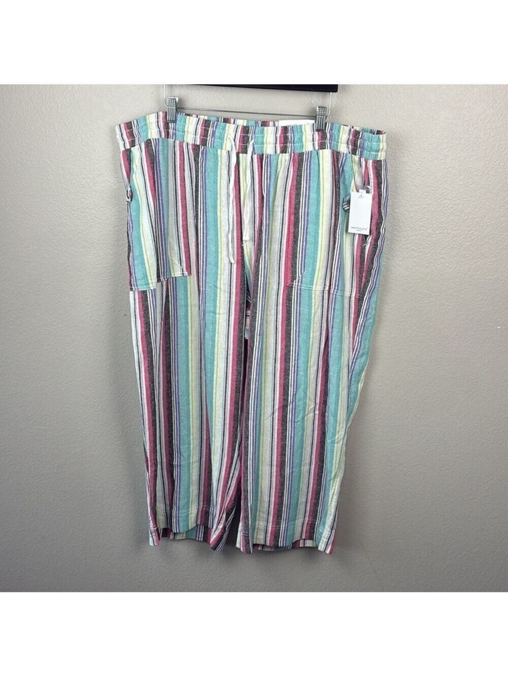 Westbound The Island Crop Pants Linen Straight Leg Stripes Cargo Pockets 3X NEW